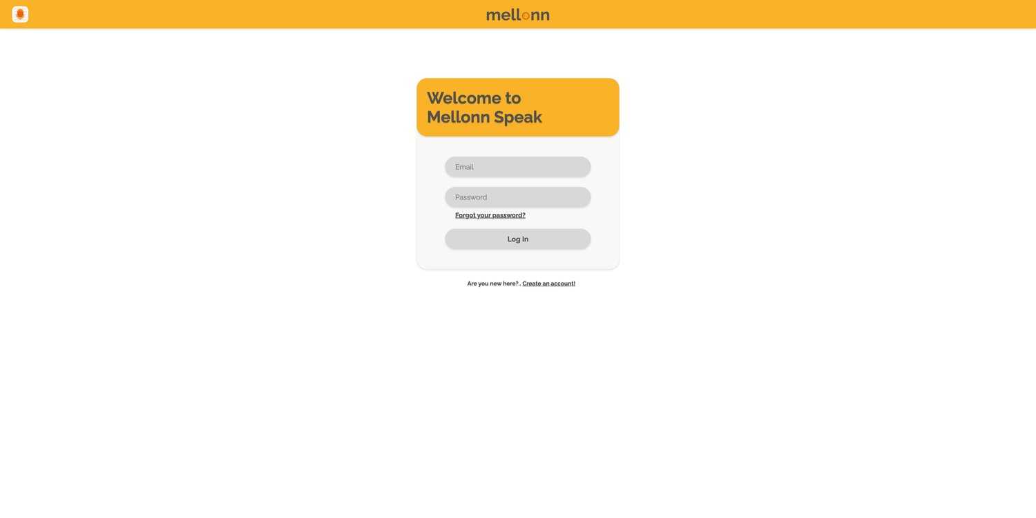 The login page to Mellonn Speak Web