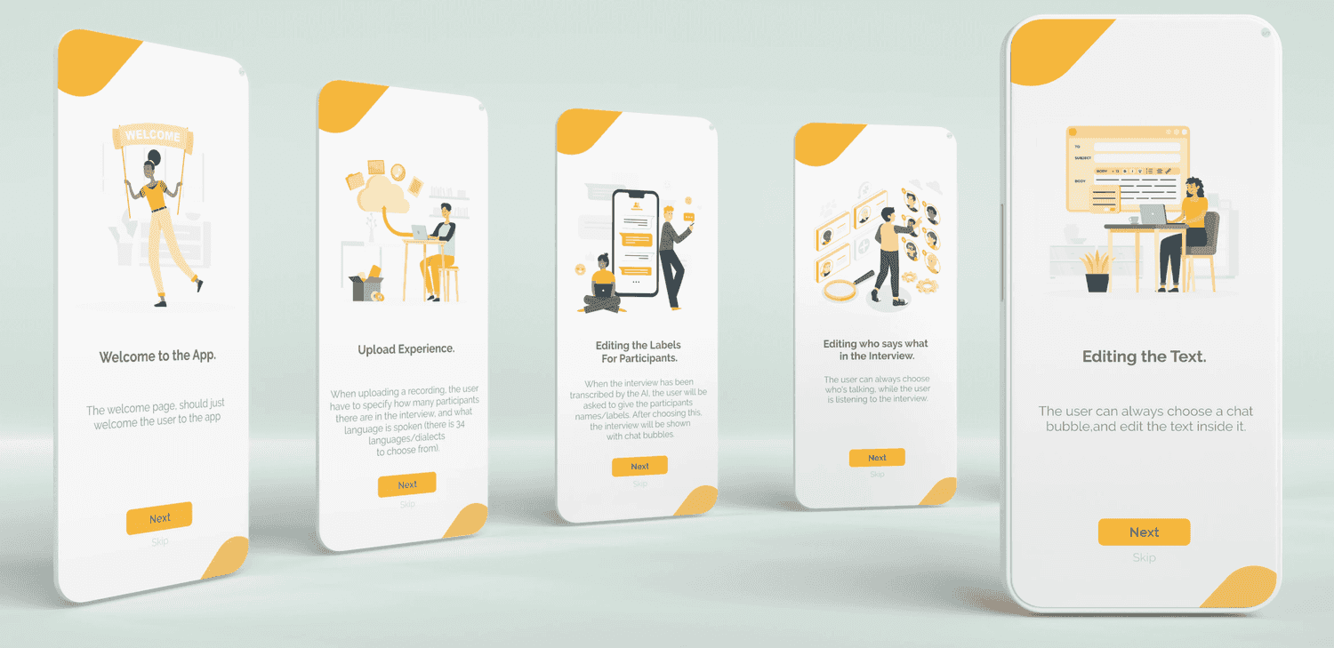 Illustrations for the onboarding experience in Mellonn Speak