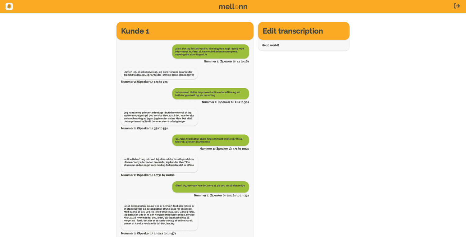 Transcription page of Mellonn Speak Web